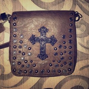 Genuine leather cross body purse CROSS jeweled